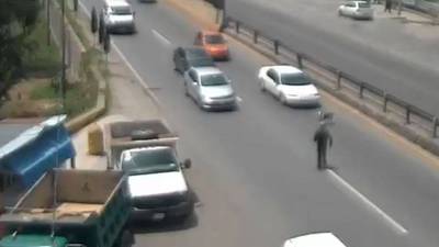 VIDEO. Tráiler impacta contra fila de vehículos mientras un conductor rescataba a un perro
