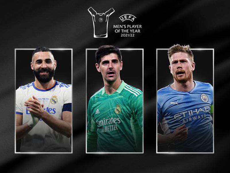 Nominados a Jugador del Año de la UEFA: Benzema, Courtois, De Bruyne