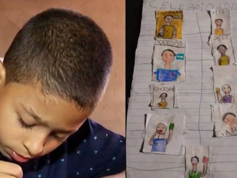 Sin recursos para comprar estampillas, niño crea su propio álbum del Mundial