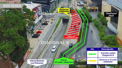Anuncian cambios viales en la Diagonal 6 de la zona 10