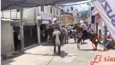 Momento en que un caballo golpea a hombre en desfile hípico en Quiché