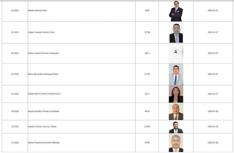 Listado de los candidatos en la postuladora del TSE.