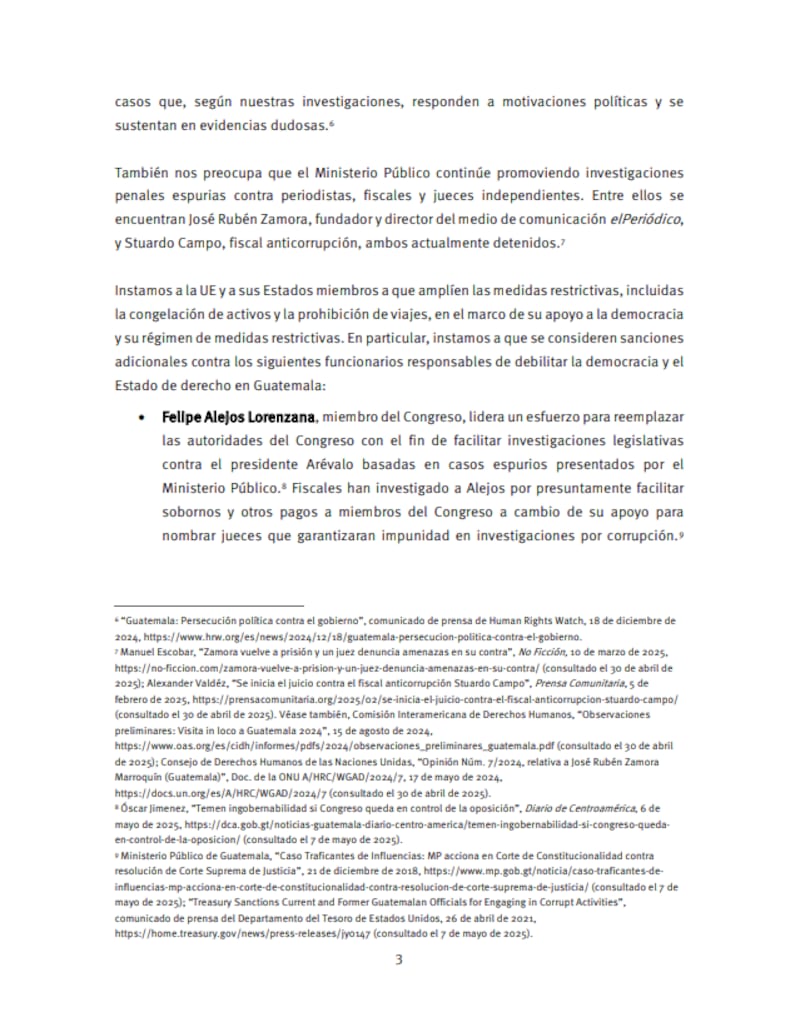 Solicitan a la Unión Europea imponer sanciones contra funcionarios guatemaltecos
