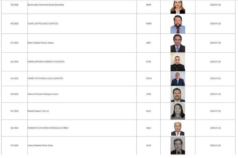 Listado de los candidatos en la postuladora del TSE.