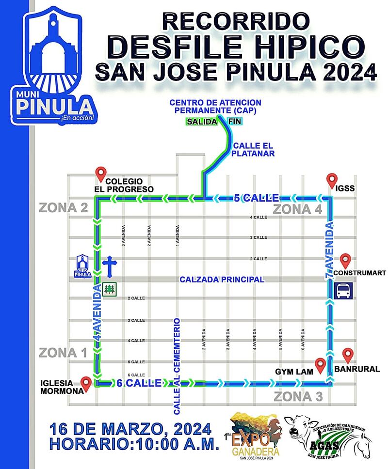 Recorrido del tradicional desfile hípico de San José Pinula.