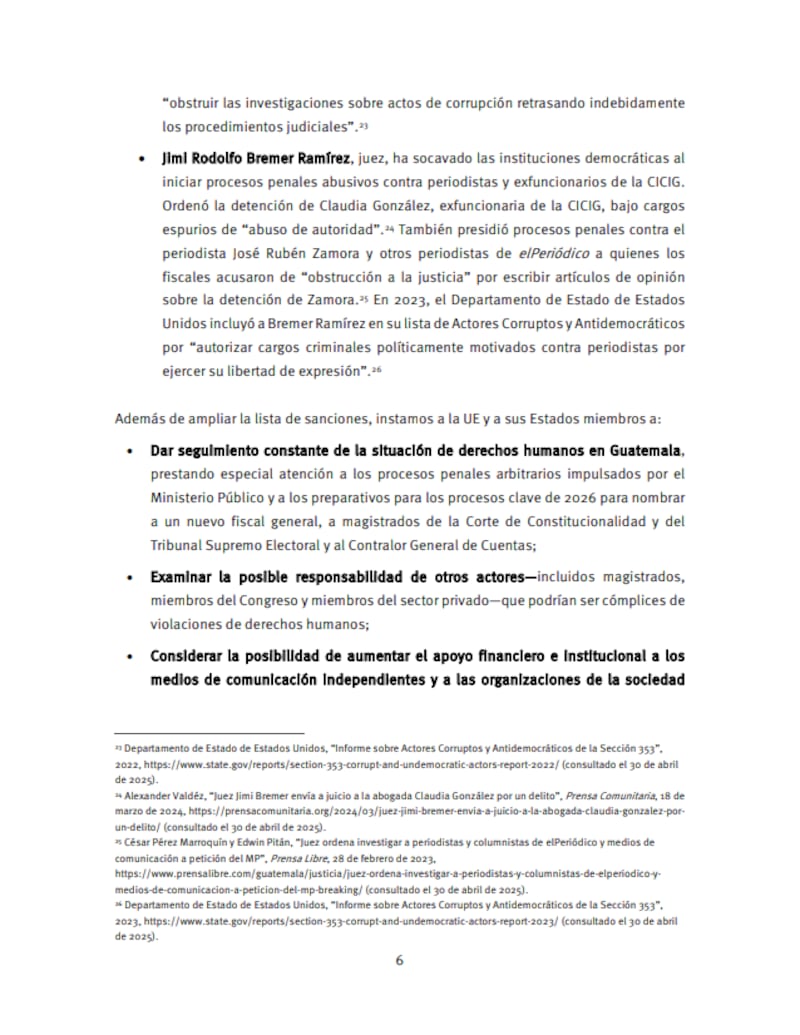 Solicitan a la Unión Europea imponer sanciones contra funcionarios guatemaltecos