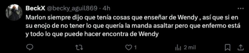 Comentario en X sobre el video de Wendy Guevara