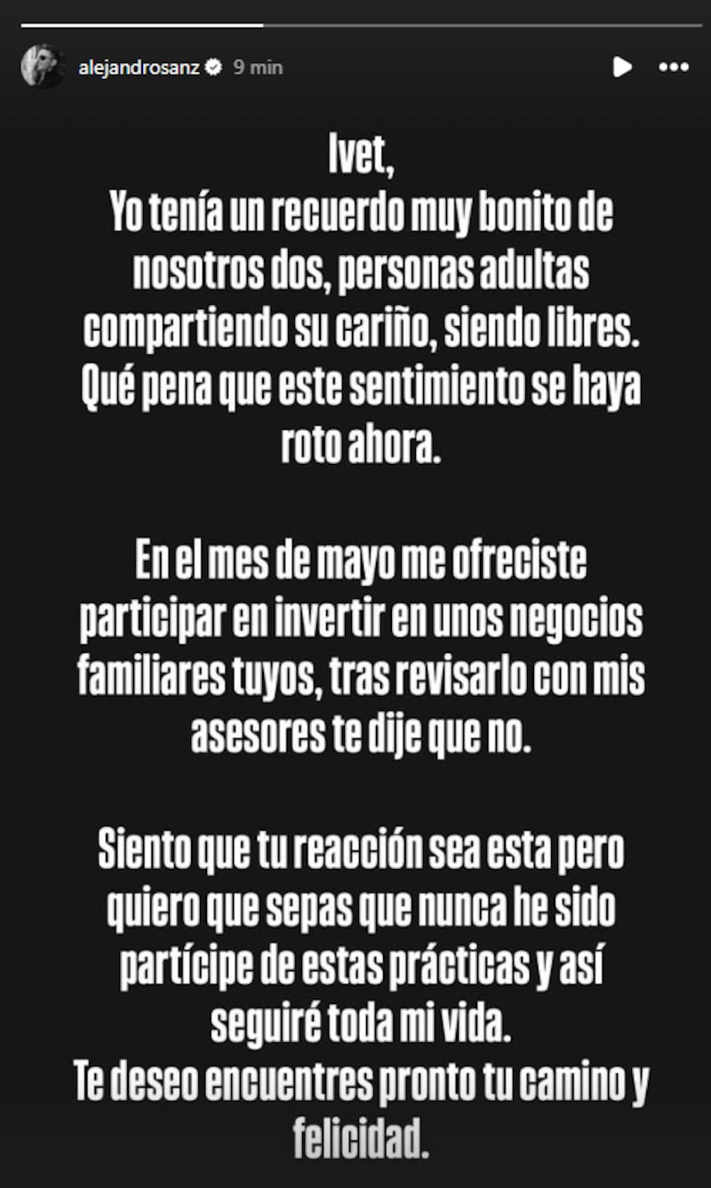 Su respuesta a la fan que subió un video a redes denunciándolo (Foto: Instagram del usuario: @alejandrosanz)