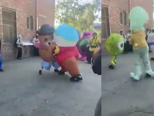 VIDEO. Fiesta infantil termina con el Señor Cara de Papa, Calamardo y Mike Wazowski en una brutal pelea