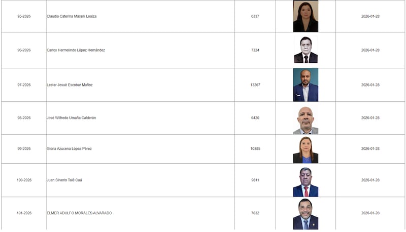 Listado de los candidatos en la postuladora del TSE.