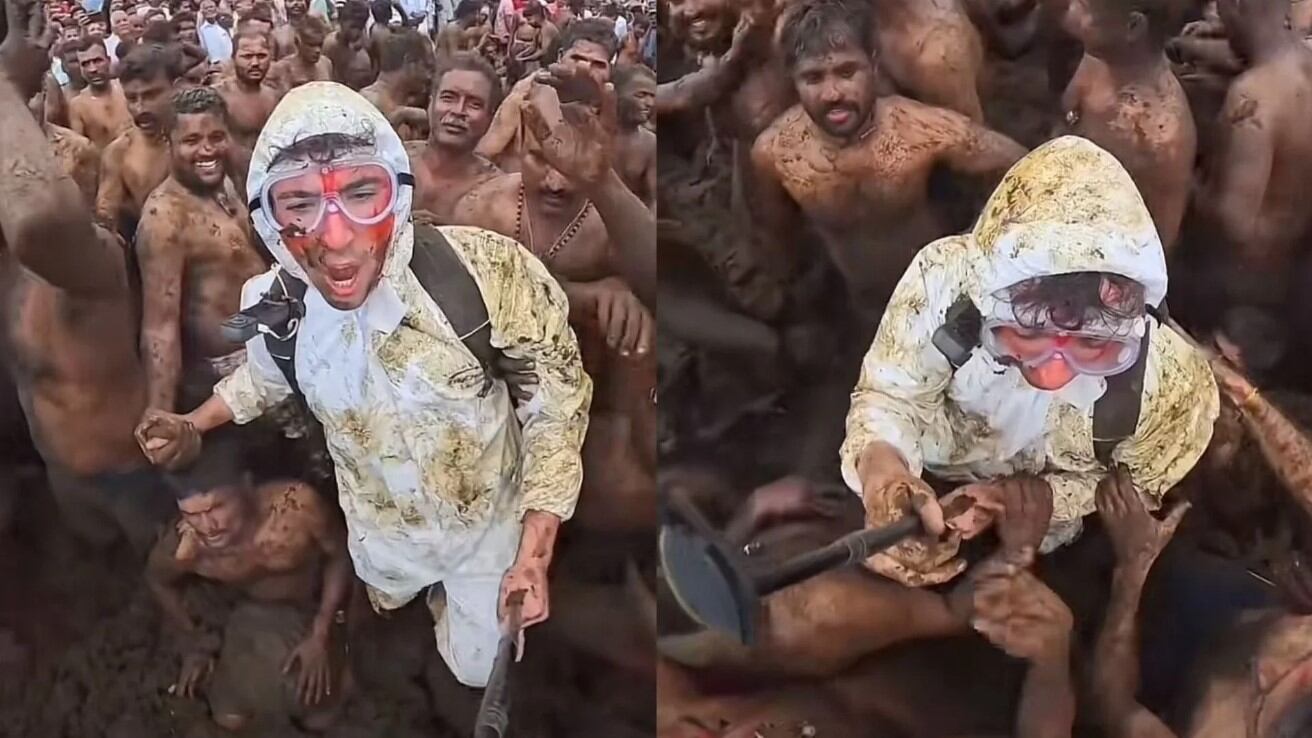 Los participantes se lanzan excremento de vaca bendecido. (Foto: Redes sociales)