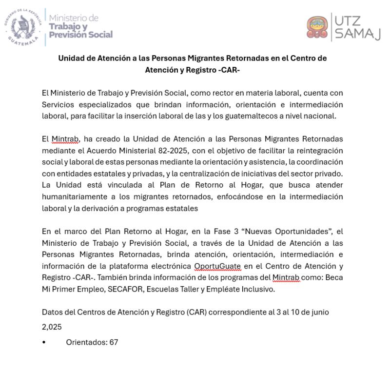 Centro de Atención y Registro de Personas Migrantes Guatemaltecas Retornadas