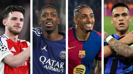 Declan Rice, Ousmane Dembele, Raphinha y Lautaro Martínez / Getty