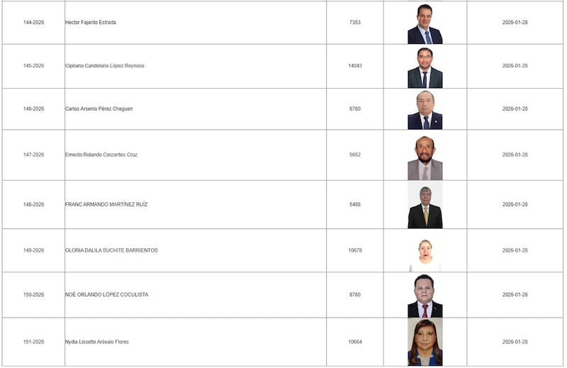 Listado de los candidatos en la postuladora del TSE.