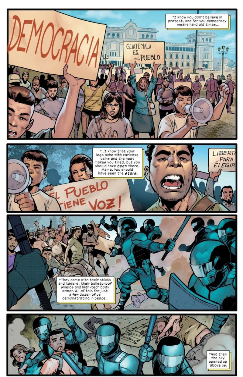Villano intenta atacar a manifestantes guatemaltecos en nuevo cómic de Marvel