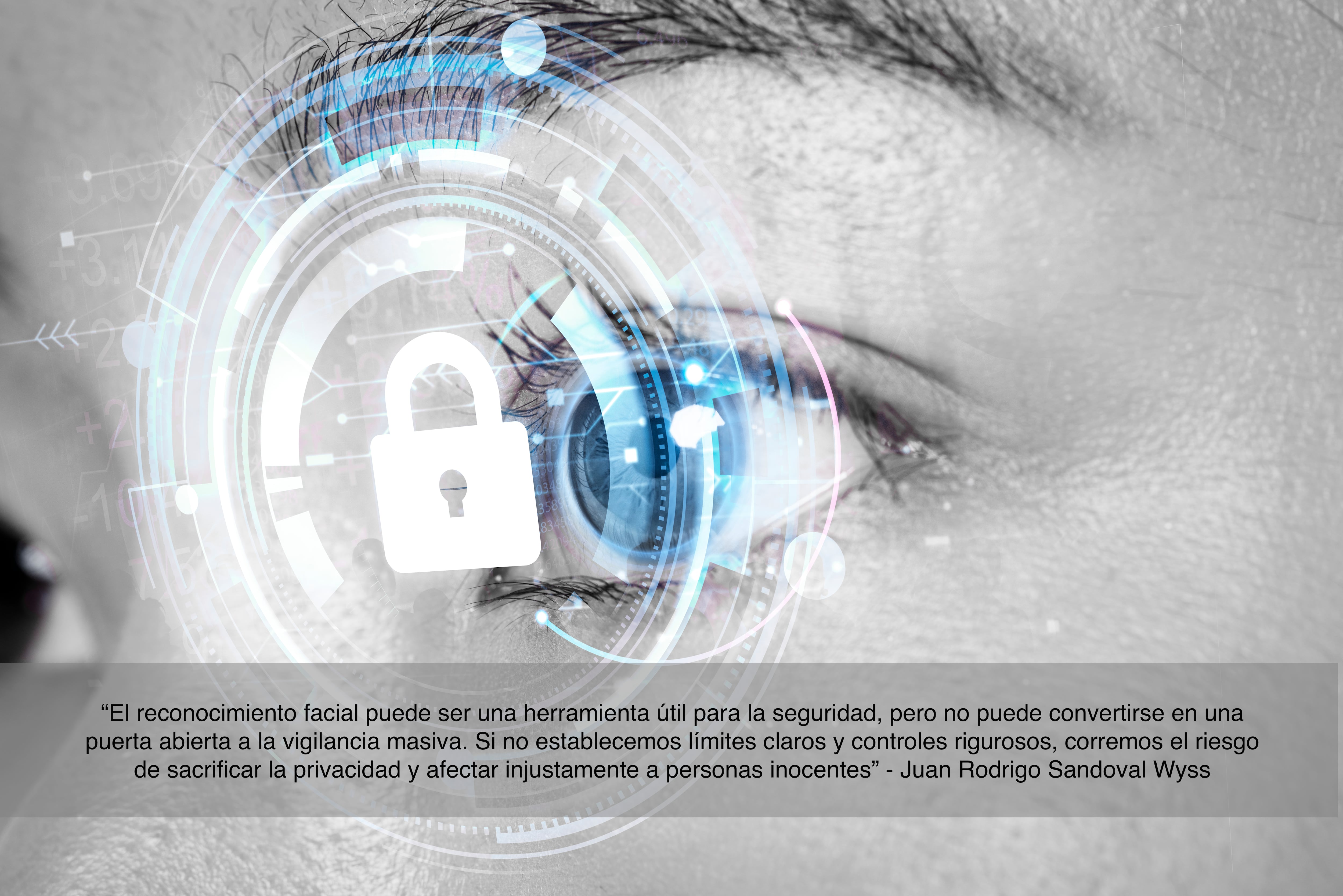 Woman’s eye with smart contact lens biometric secu technology concept