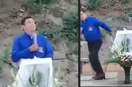 Momento en que árbol cae sobre varias personas en actividad religiosa en El Salvador