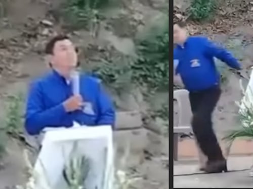 Momento en que árbol cae sobre varias personas en actividad religiosa en El Salvador