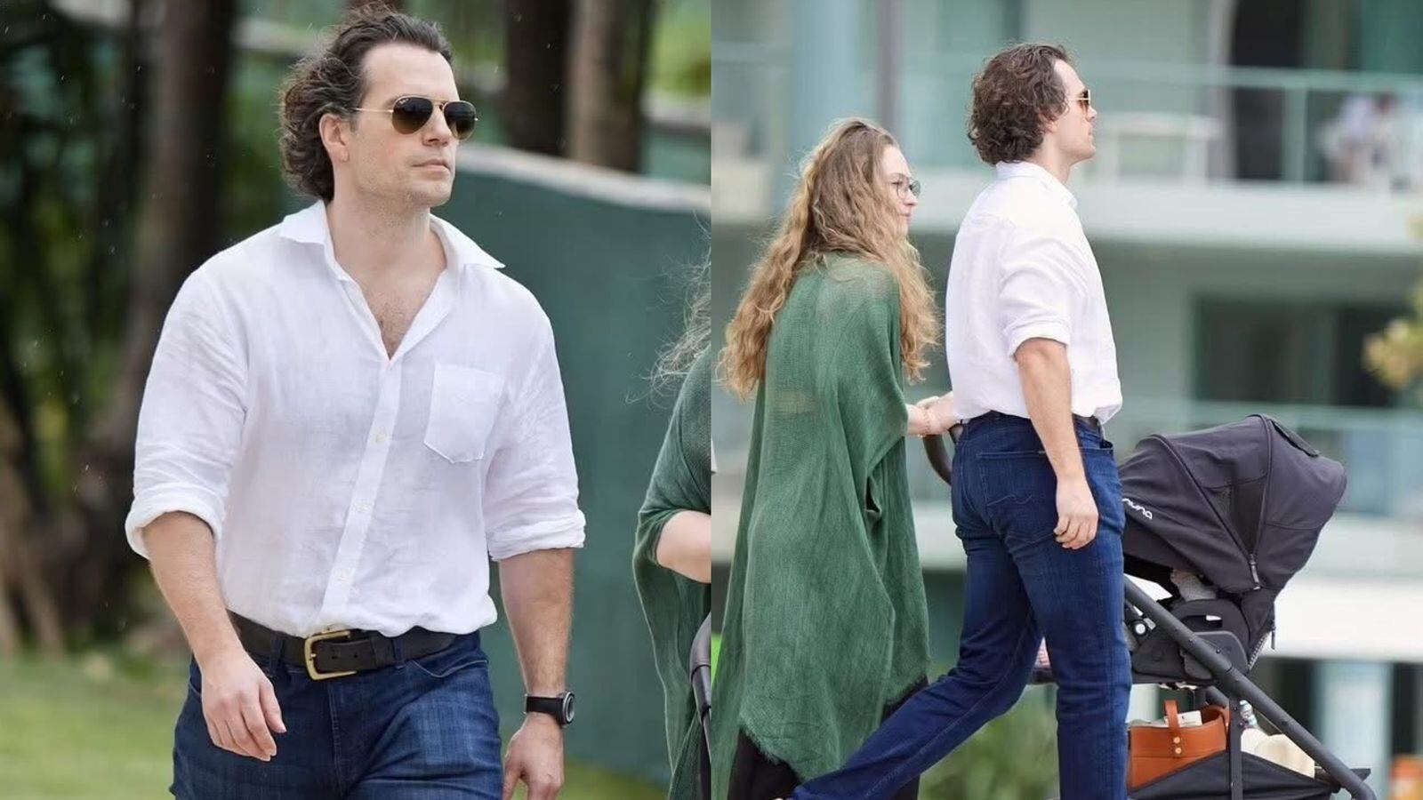 La pareja paseo con su reicien nacido.