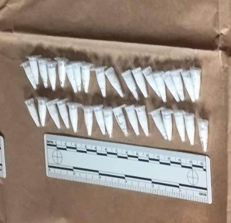 El estudiante fue sorprendido por sus maestros en posesión de 27 cápsulas y 34 colmillos con cocaína. Foto: PNC