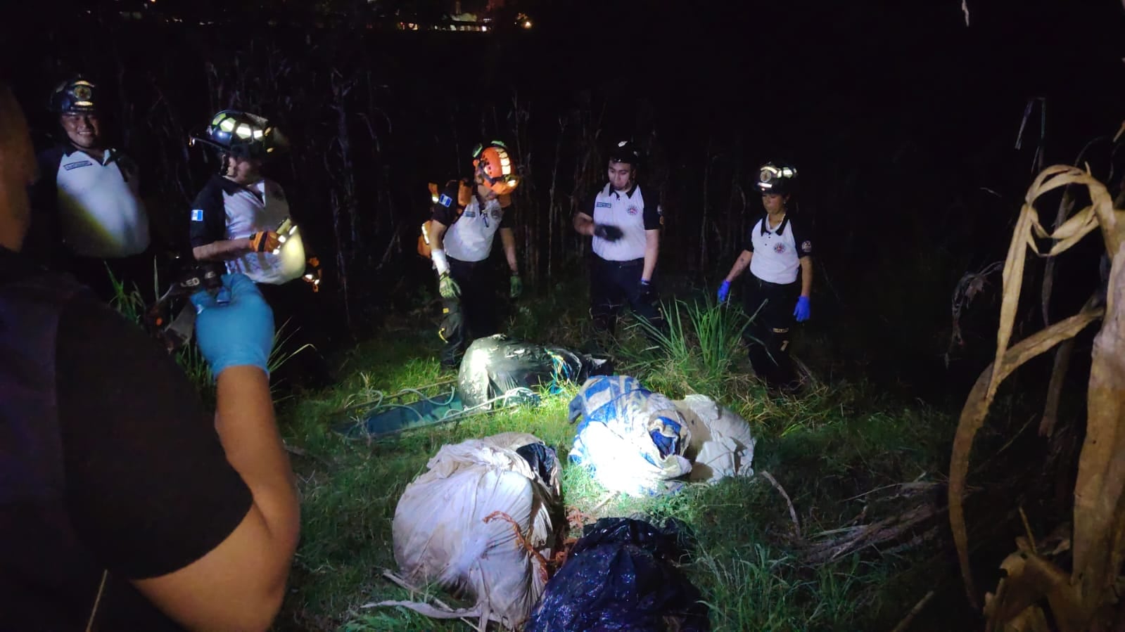Los cuerpos fueron extraídos de un área boscosa. Foto: CBV