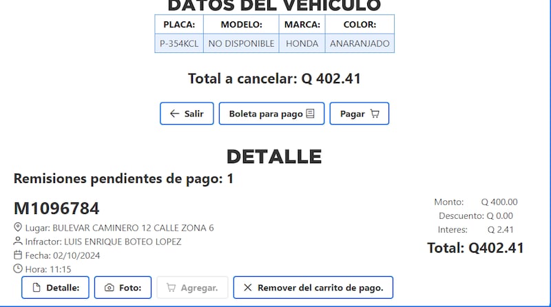 multa de tránsito