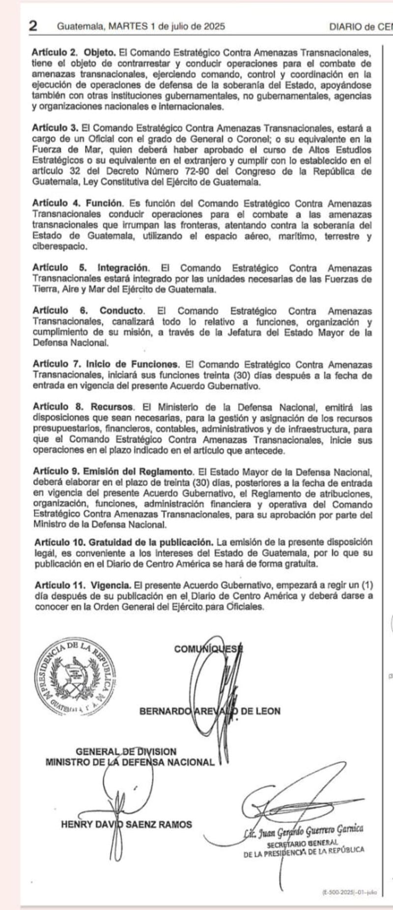 Creación del Comando Estratégico contra Amenazas Transnacionales.