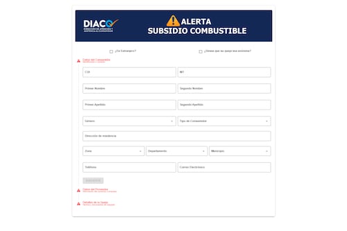 Diaco habilita botón de alerta y publica tabla de precios de combustibles