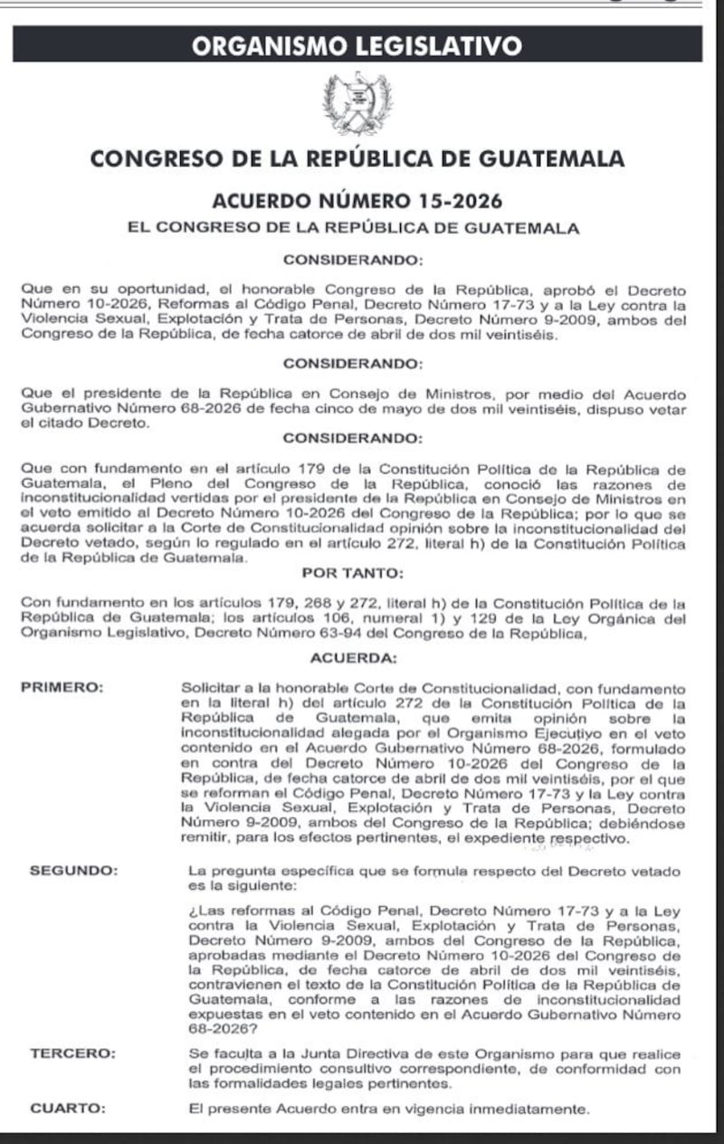 El Congreso pide a la CC detalles de la ley que vetó Arévalo.