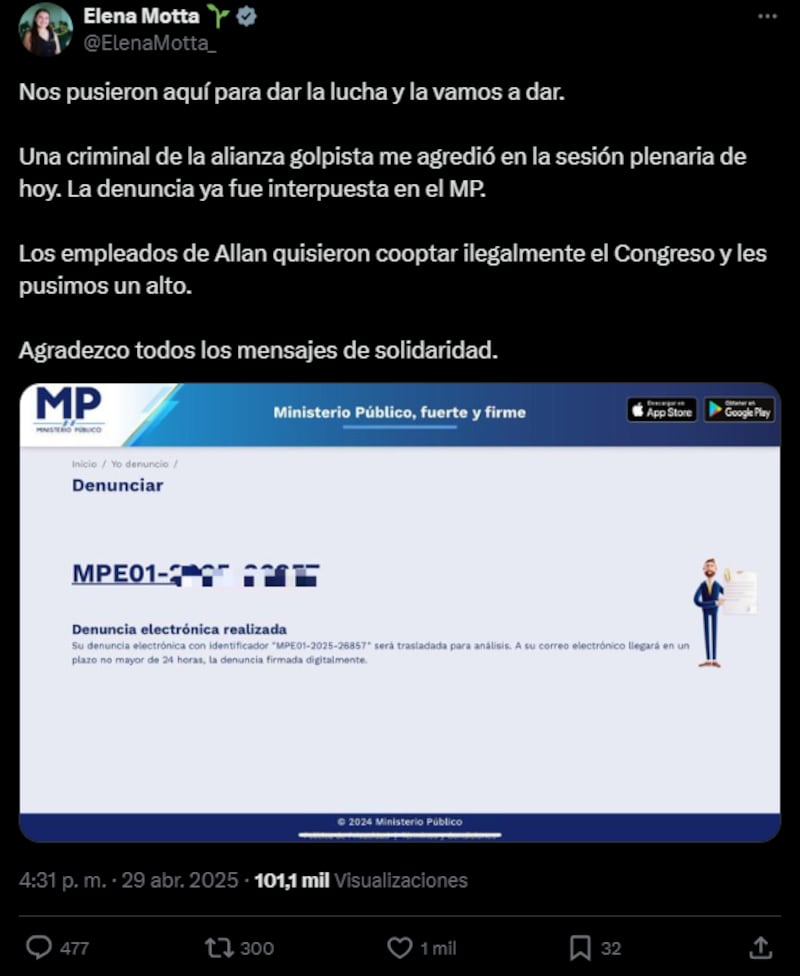 Diputada Elena Motta denuncia a Greicy de León tras altercado en el Congreso