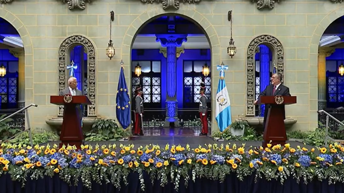 El presidente del Consejo Europeo, António Costa, visitó Guatemala y se reunió con el mandatario Bernardo Arévalo en el Palacio Nacional de la Cultura.