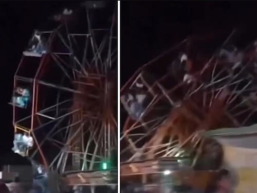 VIDEO. Momento en que un juego mecánico en la India colapsa y deja decenas de heridos