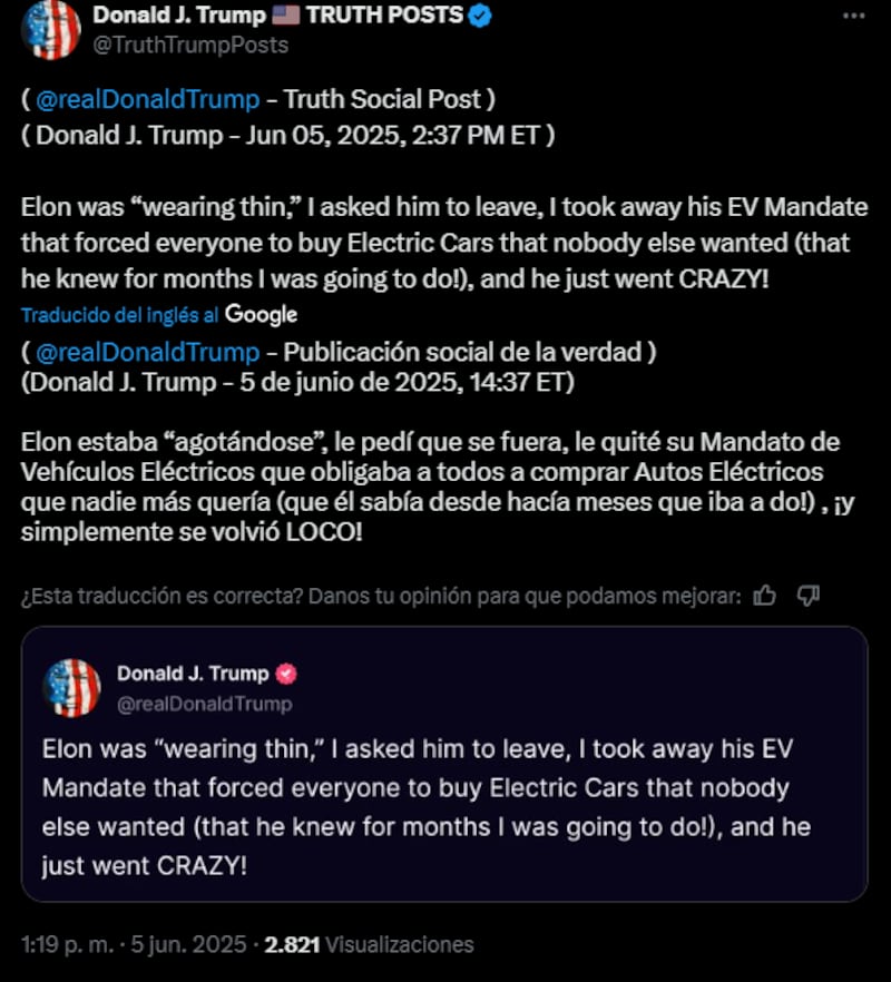 Se rompe la relación entre Donald Trump y Elon Musk: “Tanta ingratitud”