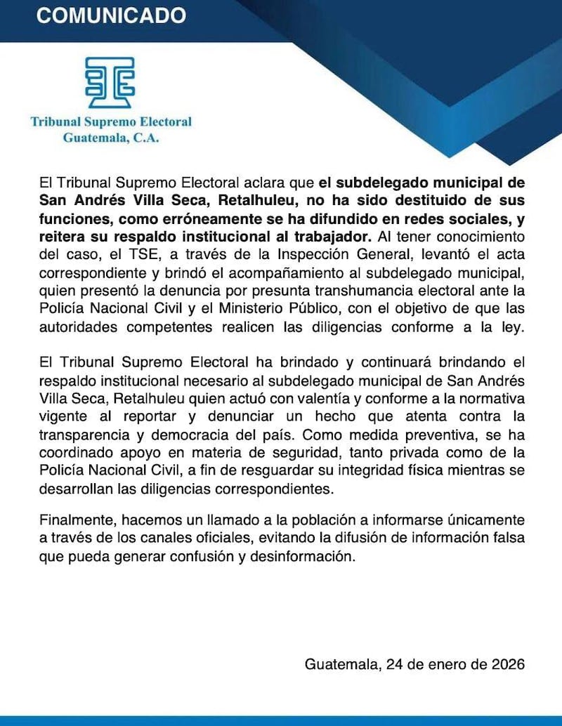 TSE emite comunicado.