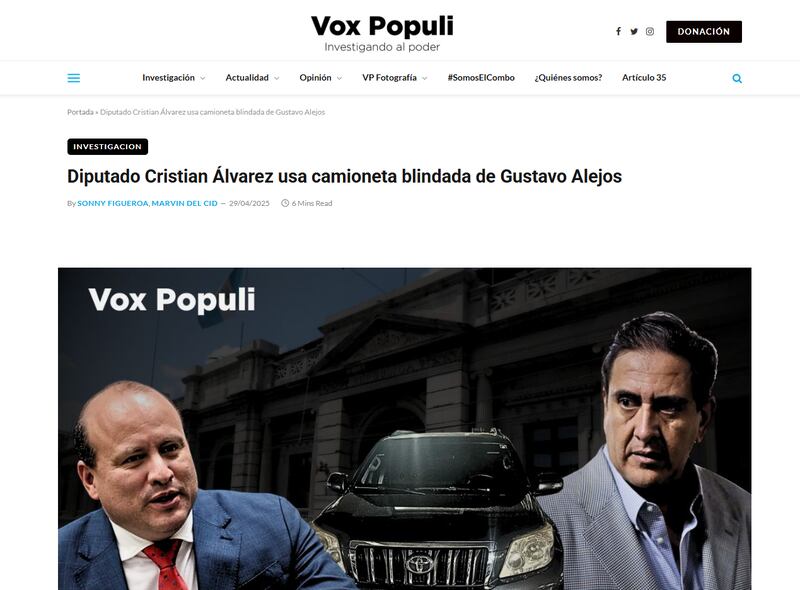 Diputado Cristian Álvarez utiliza camioneta blindada vinculada a Gustavo Alejos, según investigación periodística de Vox Populi.
