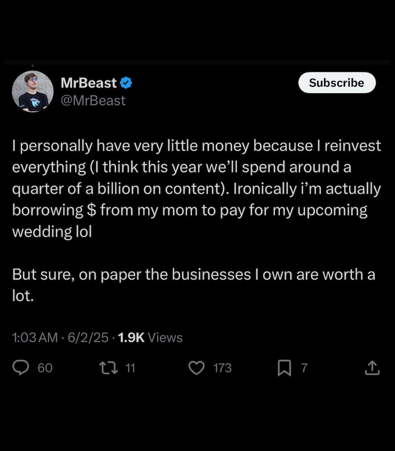 ¿Sin dinero? MrBeast revela su situación económica para costear su boda