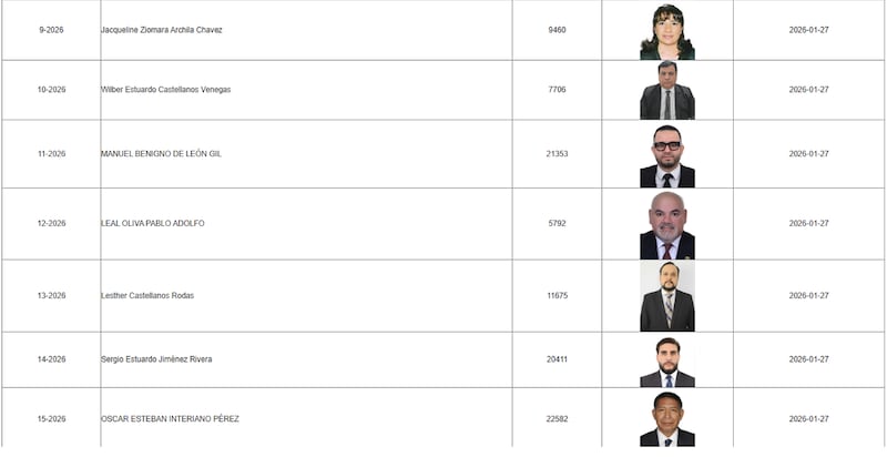 Listado de los candidatos en la postuladora del TSE.