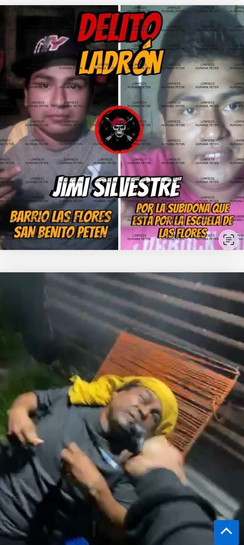 Presunto ladrón acribillado en San Benito, Petén. (Foto: Redes sociales)