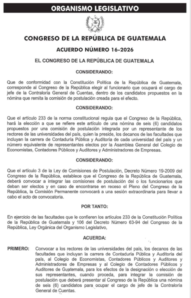 Acuerdo Legislativo 16-2026