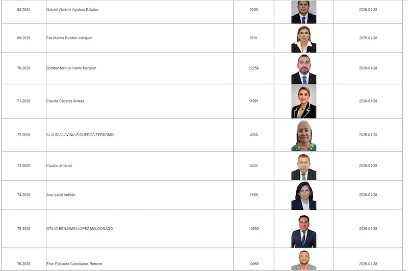 Listado de los candidatos en la postuladora del TSE.