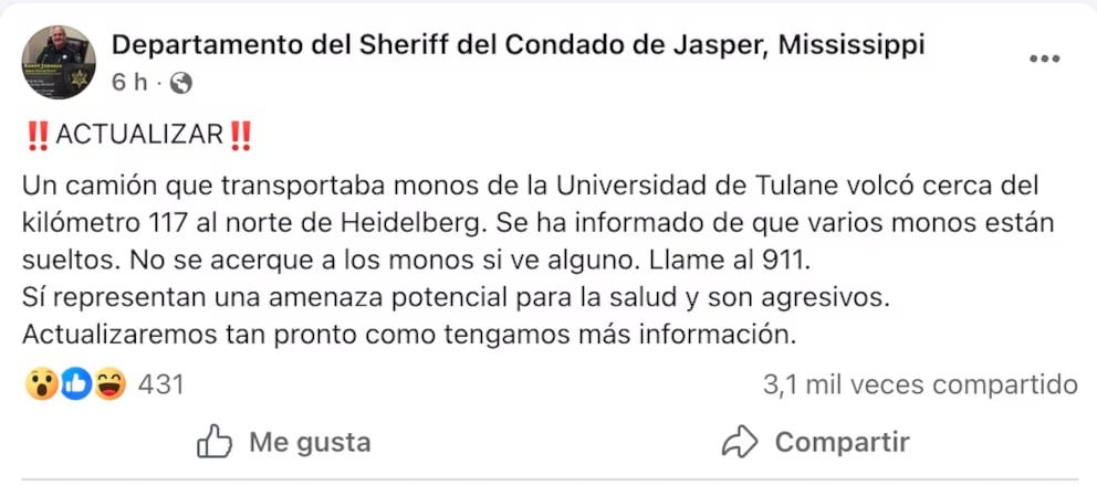 (Foto: Departamento del Sheriff del Condado de Jasper)