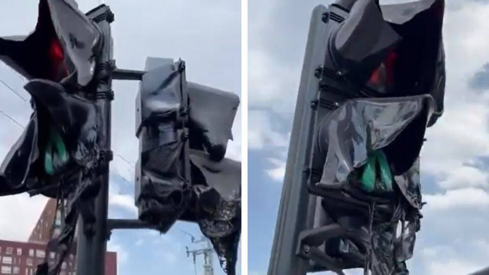 Aseguran que un semáforo se derritió por el intenso calor que se registra en México