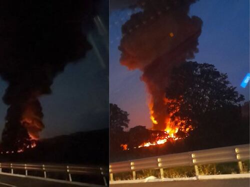 Video. Pipa vuelca y explota en la autopista México, Puebla