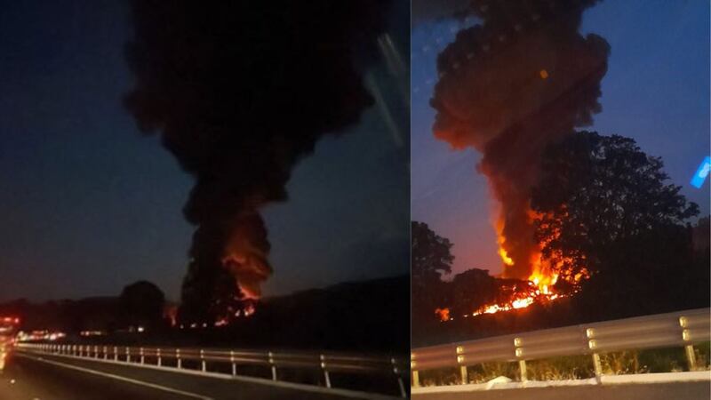Video. Pipa vuelca y explota en la autopista México, Puebla