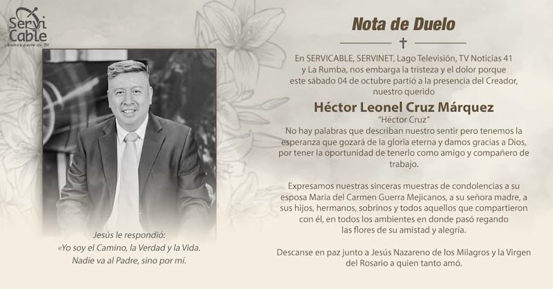 Esquela que se compartió sobre el fallecimiento del reconocido presentador. Foto: RRSS