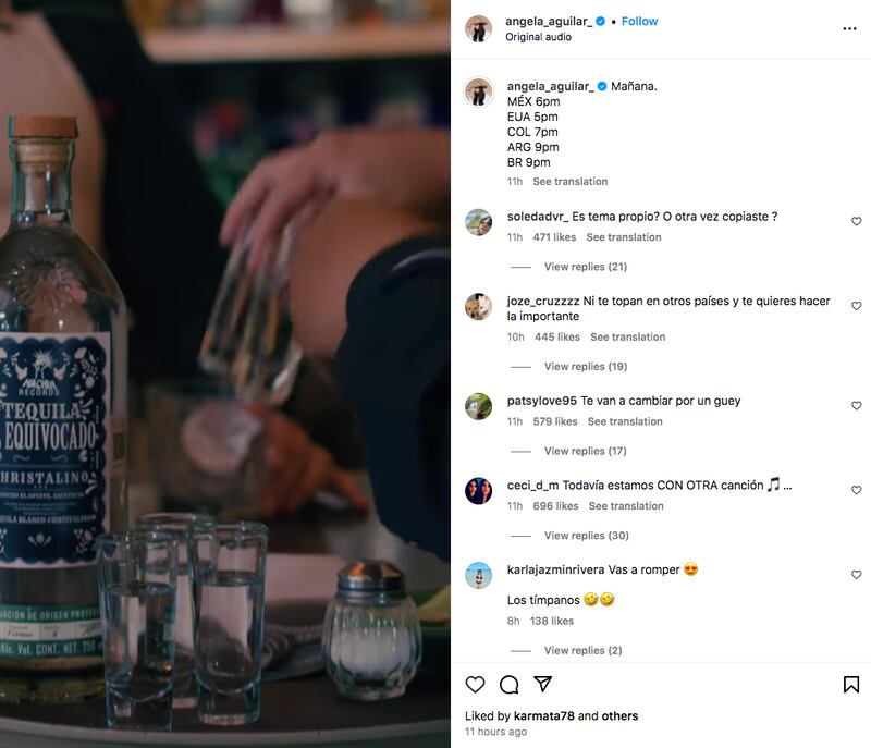 Publicación de Ángela Aguilar en Instagram