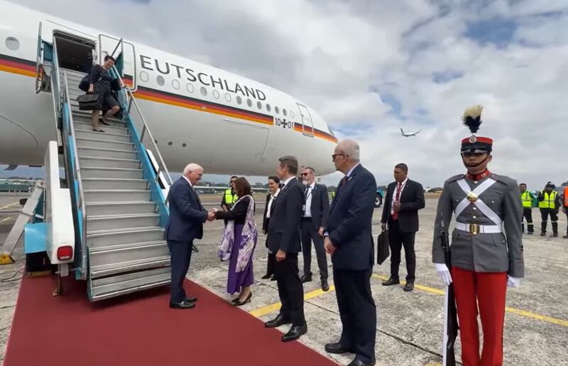 El presidente de Alemania, Frank-Walter Steinmeier, arriba a Guatemala, a su llegada a Guatemala.