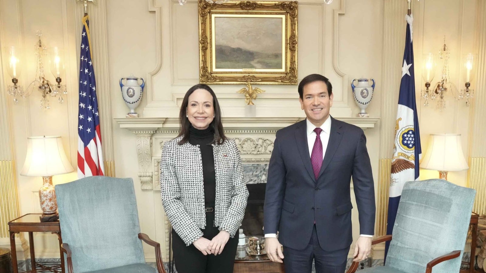 Machado se reunió con el secretario Marco Rubio. Foto: María Marchado en "X"