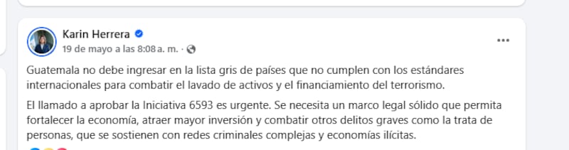 La vicepresidenta compatió mensaje por la ley antilavado.