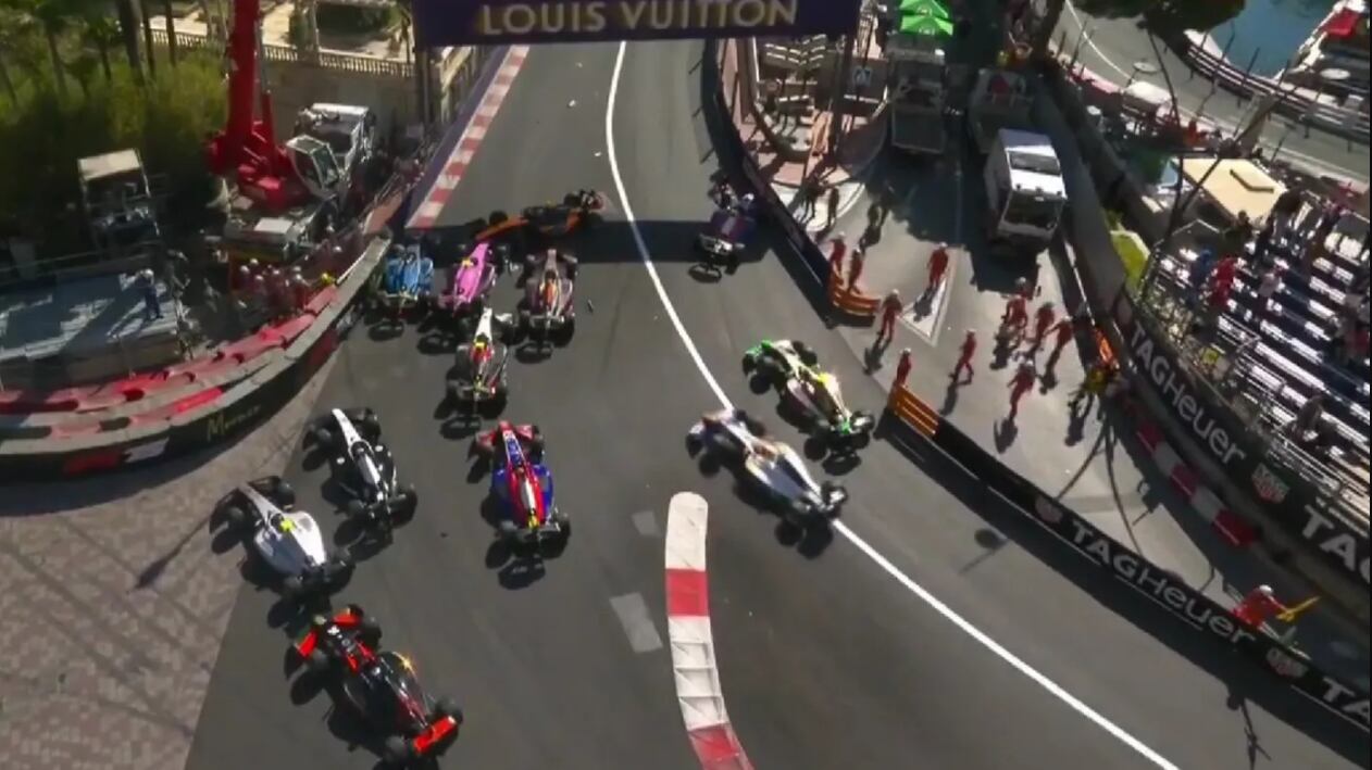 VIDEO. Caos en el GP de Mónaco: choque masivo en Fórmula 2 deja 11 coches afectados y carrera interrumpida